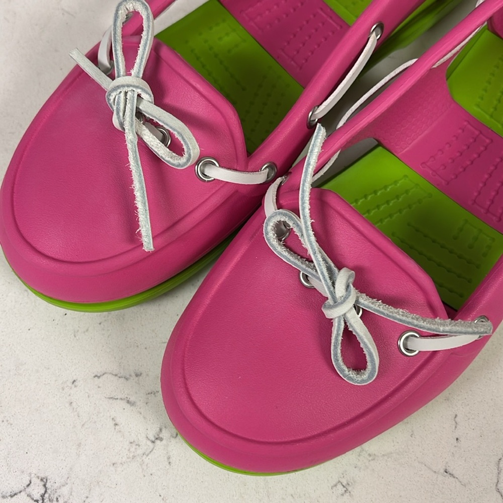 Crocs Beach Line Slip-On Boat Shoes Pink and Green Size 8 - Picture 13 of 15